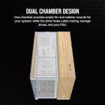 CORSAIR 2500X Small-Tower mATX Dual Chamber PC Case – Panoramic Tempered Glass – Reverse Connection Motherboard Compatible – No Fans Included – White/Bamboo Wood