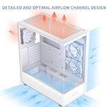 MUSETEX PC CASE ATX 3 Non-LED Fans Pre-Installed, Type-C Mid Tower Computer Case with Full View Dual Tempered Glass, Gaming PC Case,White(K2)