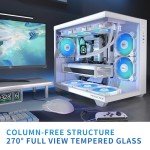 MUSETEX ATX PC Case, 6 PWM ARGB Fans Pre-Installed, 360MM RAD Support, Type-C Gaming PC Case, 270° Full View Tempered Glass Mid Tower, Pure White ATX Computer Case,Y6