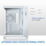 MUSETEX ATX PC Case, 6 PWM ARGB Fans Pre-Installed, 360MM RAD Support, Type-C Gaming PC Case, 270° Full View Tempered Glass Mid Tower, Pure White ATX Computer Case,Y6