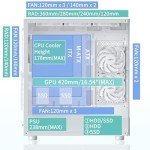 MUSETEX PC CASE ATX 3 Non-LED Fans Pre-Installed, Type-C Mid Tower Computer Case with Full View Dual Tempered Glass, Gaming PC Case,White(K2)