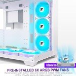FOIFKIN F600 PC Case - Pre-Installed 6 PWM ARGB Fan, ATX Mid-Tower Gaming PC Case, 270° Panoramic Glass with Type-C, FOIFKIN (White, F600)