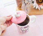 Toynk Sanrio Hello Kitty Pink Stripes Ceramic Mug With Lid | Large Coffee Cup For Tea, Espresso, Cocoa | Holds 18 Ounces