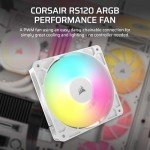 CORSAIR RS120 ARGB 120mm PWM Fan – Daisy-Chain Connection – Low-Noise – Magnetic Dome Bearing – Single Pack – White