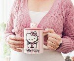 Toynk Sanrio Hello Kitty Pink Stripes Ceramic Mug With Lid | Large Coffee Cup For Tea, Espresso, Cocoa | Holds 18 Ounces