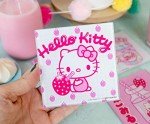 Sanrio Hello Kitty Strawberry Milk Glass Coasters for Drinks, Set of 4 | Tabletop Protection for Home Kitchen, Dining Room Table