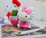 Toynk Sanrio Hello Kitty Strawberry 5-Inch Ceramic Planter with Artificial Succulent | Cute Flower Pot, Faux Indoor Plants