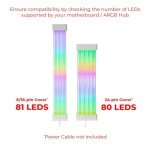 TECWARE Flex RGB, PSU Extension Cable Cover Kit, Light Up LED Strip Set for GPU and Motherboard PC Cables, 5V 3 Pin ARGB Sync, Compatible with 8-Pin, 16-Pin, 24-Pin, White
