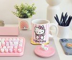 Toynk Sanrio Hello Kitty Pink Stripes Ceramic Mug With Lid | Large Coffee Cup For Tea, Espresso, Cocoa | Holds 18 Ounces