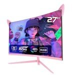 CUNPU Pink Computer Monitor, 27 inch 1440p 165Hz (Supports 144Hz) Kawaii Gaming Monitor, VA Panel 1500R Curved PC Monitor, Free-Sync, Built-in Speaker, Tilt Adjustment, DP/HDMI/USB