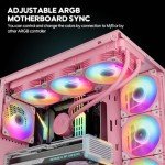 Vetroo SA-120 120mm FDB High Airflow PC Case Fan for Radiator/CPU Air Cooler/Computer Case, Fluid Dynamic Bearing, 5V 3-Pin ARGB & 4-Pin PWM Smart Control - Pink