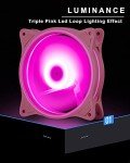 120mm Pink LED Quiet 12V PC Computer Gaming Cooling Fan with Triple-Light Loop for PC/CPU/Case Cooling (3-Pack)