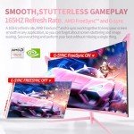 CUNPU Pink Computer Monitor, 27 inch 1440p 165Hz (Supports 144Hz) Kawaii Gaming Monitor, VA Panel 1500R Curved PC Monitor, Free-Sync, Built-in Speaker, Tilt Adjustment, DP/HDMI/USB