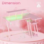 MOTPK Pink Gaming Desk L Shaped with LED Lights, Small Corner Computer Desk 39inch with Power Outlets, Gaming Table with PC Storage Shelf, Gamer Table with Monitor Shelf, Carbon Fiber Texture