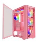 Apevia Aurora-PK Aurora Mid Tower Gaming PC Case w/ 6X 120mm PWM ARGB Fans, 366 RGB Light Modes, 1x Glass & Mesh Front Panel, 1x Door Swivel Style Magnetic Glass Side Panel, 2X USB3.0, Pink…
