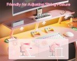 MOTPK Pink Gaming Desk L Shaped with LED Lights, Small Corner Computer Desk 39inch with Power Outlets, Gaming Table with PC Storage Shelf, Gamer Table with Monitor Shelf, Carbon Fiber Texture