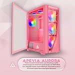 Apevia Aurora-PK Aurora Mid Tower Gaming PC Case w/ 6X 120mm PWM ARGB Fans, 366 RGB Light Modes, 1x Glass & Mesh Front Panel, 1x Door Swivel Style Magnetic Glass Side Panel, 2X USB3.0, Pink…