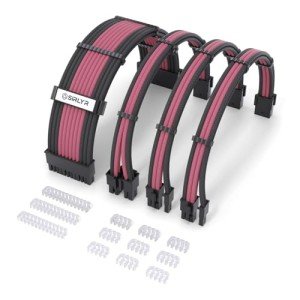 Sirlyr PSU Cable Extension,Customed Pre-Bend PC Power Supply Cable,1x 24 Pin ATX / 1x 8 (4+4) Pin EPS/Longer 2X 8 (6+2) Gold-Plated Pin Pcie,Nylon Sleeved Black Pink,4 Kits