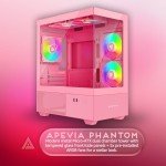 Apevia Phantom-PK Phantom Micro-ATX Dual-Chamber Gaming PC Case w/ 5X 120mm ARGB Fans, 366 RGB Modes, Dual Tempered Glass Panels, 240mm Radiator Support, 2X USB3.0, HD Audio Port, Pink