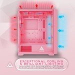 Apevia Aurora-PK Aurora Mid Tower Gaming PC Case w/ 6X 120mm PWM ARGB Fans, 366 RGB Light Modes, 1x Glass & Mesh Front Panel, 1x Door Swivel Style Magnetic Glass Side Panel, 2X USB3.0, Pink…