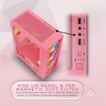Apevia Aurora-PK Aurora Mid Tower Gaming PC Case w/ 6X 120mm PWM ARGB Fans, 366 RGB Light Modes, 1x Glass & Mesh Front Panel, 1x Door Swivel Style Magnetic Glass Side Panel, 2X USB3.0, Pink…