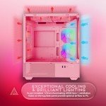 Apevia Phantom-PK Phantom Micro-ATX Dual-Chamber Gaming PC Case w/ 5X 120mm ARGB Fans, 366 RGB Modes, Dual Tempered Glass Panels, 240mm Radiator Support, 2X USB3.0, HD Audio Port, Pink