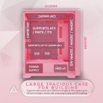 Apevia Aurora-PK Aurora Mid Tower Gaming PC Case w/ 6X 120mm PWM ARGB Fans, 366 RGB Light Modes, 1x Glass & Mesh Front Panel, 1x Door Swivel Style Magnetic Glass Side Panel, 2X USB3.0, Pink…