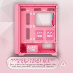 Apevia Aurora-PK Aurora Mid Tower Gaming PC Case w/ 6X 120mm PWM ARGB Fans, 366 RGB Light Modes, 1x Glass & Mesh Front Panel, 1x Door Swivel Style Magnetic Glass Side Panel, 2X USB3.0, Pink…