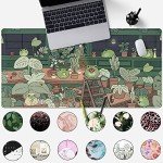 Cute Frog Kawaii Green Desk Decor Mat, Large Gaming Mouse Pad for Computer Keyboard Laptop, Home Office Accessories for Girl (31.5x15.7 in)-with Stitched Edges Pad