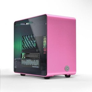 ElectroCookie Raspberry Pi 5 Case, Aluminum Mini Tower Case with Cooling Fan and Color Changing Ambient Light (Pink)