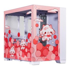 Velztorm Bubble Cow Pink Limited Edition Art Aluminum Tempered Glass O11 Dynamic Mini Snow White Gaming Computer Case, Supports Mini-ITX, Micro-ATX, and ATX Motherboard Sizes, O11D Mini-S