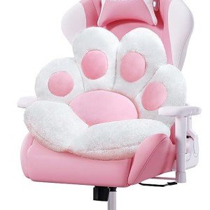 DOBUONO Cat Paw Cushion Cute Chair Cushions Kawaii Cat Paw Shape 28"x 24"Gaming Chair Cushion Kitty Plush Lazy Sofa Pillow for Girl Gamer Chair,Kawaii Accessories Stuff Room Decor (White)