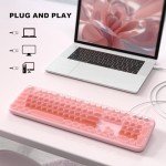 MOWUX Wired Keyboard with Backlit, Light Up Computer Keyboards with Multimedia Keys, Full Size Wired Keyboard with Illuminated LED, Plug and Play, Anti-Wear Letters for Laptop, Desktop- Pink Colorful