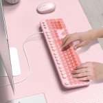 MOWUX Wired Keyboard with Backlit, Light Up Computer Keyboards with Multimedia Keys, Full Size Wired Keyboard with Illuminated LED, Plug and Play, Anti-Wear Letters for Laptop, Desktop- Pink Colorful