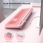 MOWUX Wired Keyboard with Backlit, Light Up Computer Keyboards with Multimedia Keys, Full Size Wired Keyboard with Illuminated LED, Plug and Play, Anti-Wear Letters for Laptop, Desktop- Pink Colorful