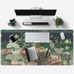 Cute Frog Kawaii Green Desk Decor Mat, Large Gaming Mouse Pad for Computer Keyboard Laptop, Home Office Accessories for Girl (31.5x15.7 in)-with Stitched Edges Pad