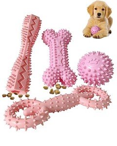4 Pack Puppy Toys for 2-8 Months Pets Dog Chew Toy for Small Puppies Teething Toys for Cleaning Teeth Cute Pink Small Dog Toys Soft Durable Interactive Chew Toy Puppy Supplies Starter Kit (Pink)