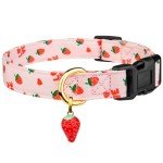 Cotton Handmade Dog Collar Cute and Distinctive Patterns Pink Strawberries with Pendant for Girl Boy Dogs Collars S
