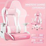PUKAMI Pink Cute Kawaii Gaming Chair for Girl Ergonomic Desk Racing Office Adjustable High Back Game Swivel Leather Chair with Lumbar Support and Headrest