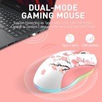 DAREU Sakura Pink Wireless Gaming Mouse with Charging Dock Rechargeable RGB,12K DPI,7 Programmable Buttons High-Precision Sensor [300IPS] [1000Hz] for PC Notebook Mac