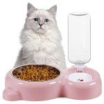 Dog Bowls, Cat Food and Water Bowl Set with Water Dispenser and Stainless Steel Bowl for Cats and Small Dogs - Pink