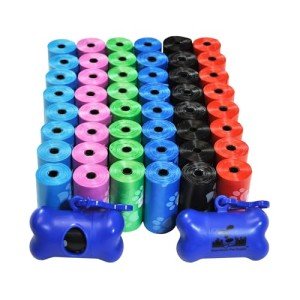 Downtown Pet Supply Poop Bags for Dogs with Dispenser, 1000 Count - Leak-Proof Dog Waste Bags and Bone-Shaped Dog Poop Bags Holder for Leash - Rainbow with Paw Prints, 12.5" x 8.5"