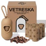 VETRESKA Dog Waste Bag Dispenser with Coffee Scent - Leak Proof, Extra Thick Pet Waste Bags - 1 Bag Holder, 105 Bags (7 Refill Rolls) for Dogs and Cats