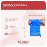 Downtown Pet Supply Poop Bags for Dogs with Dispenser, 1000 Count - Leak-Proof Dog Waste Bags and Bone-Shaped Dog Poop Bags Holder for Leash - Rainbow with Paw Prints, 12.5" x 8.5"