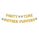 BEISHIDA Glitter Gold Pawty Time Mother Puppers Banner - NO DIY - The Pet Birthday Banner - Puppy Birthday Decorations，Cute Cat/Dog Birthday Party Supplies，Dog Paw Party Bunting Sign，Puppy Dog Pennant Décor