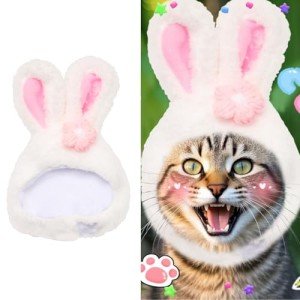 ALIBBON Easter Cat Hat Cute Bunny Rabbit Hat with Ears Flower Easter Pet Costume for Cats Small Dogs Puppy Cat Costume for Easter Party Adjustable Bunny Cap Rabbit Headwear for Easter Cosplay Supplies