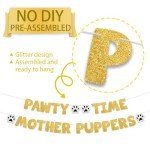 BEISHIDA Glitter Gold Pawty Time Mother Puppers Banner - NO DIY - The Pet Birthday Banner - Puppy Birthday Decorations，Cute Cat/Dog Birthday Party Supplies，Dog Paw Party Bunting Sign，Puppy Dog Pennant Décor