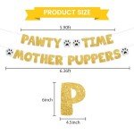 BEISHIDA Glitter Gold Pawty Time Mother Puppers Banner - NO DIY - The Pet Birthday Banner - Puppy Birthday Decorations，Cute Cat/Dog Birthday Party Supplies，Dog Paw Party Bunting Sign，Puppy Dog Pennant Décor