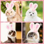 ALIBBON Easter Cat Hat Cute Bunny Rabbit Hat with Ears Flower Easter Pet Costume for Cats Small Dogs Puppy Cat Costume for Easter Party Adjustable Bunny Cap Rabbit Headwear for Easter Cosplay Supplies
