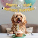 BEISHIDA Glitter Gold Pawty Time Mother Puppers Banner - NO DIY - The Pet Birthday Banner - Puppy Birthday Decorations，Cute Cat/Dog Birthday Party Supplies，Dog Paw Party Bunting Sign，Puppy Dog Pennant Décor